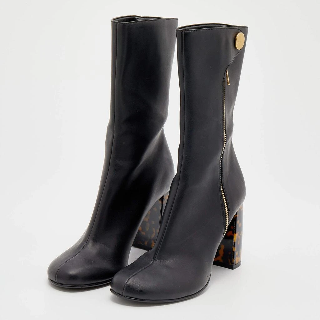 Stella McCartney Stella McCartney Black Faux Leather Tortoise Block Heel "Percy" Ankle Boots Size 37 2
