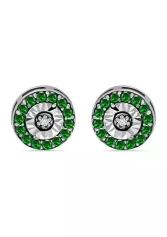 Belk 
Co. 3/8 ct. t.w. Emerald and 1/10 ct. t.w. Diamond Halo Stud Earrings in Sterling Silver