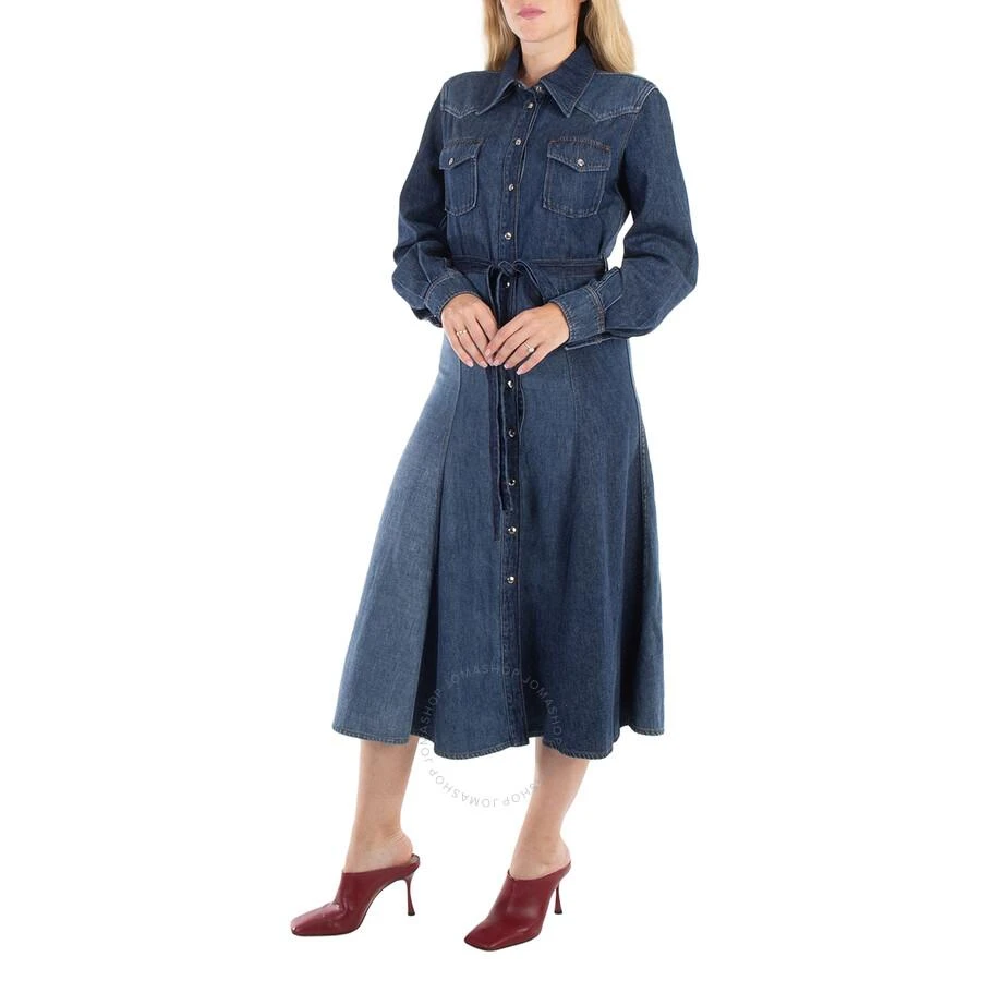 Chloé Ladies Multicolor Blue Belted Denim Shirtdress 3