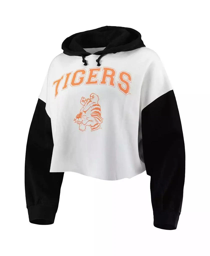 Gameday Couture Women's White, Black Distressed Clemson Tigers Good Time Color Block Cropped Hoodie 2