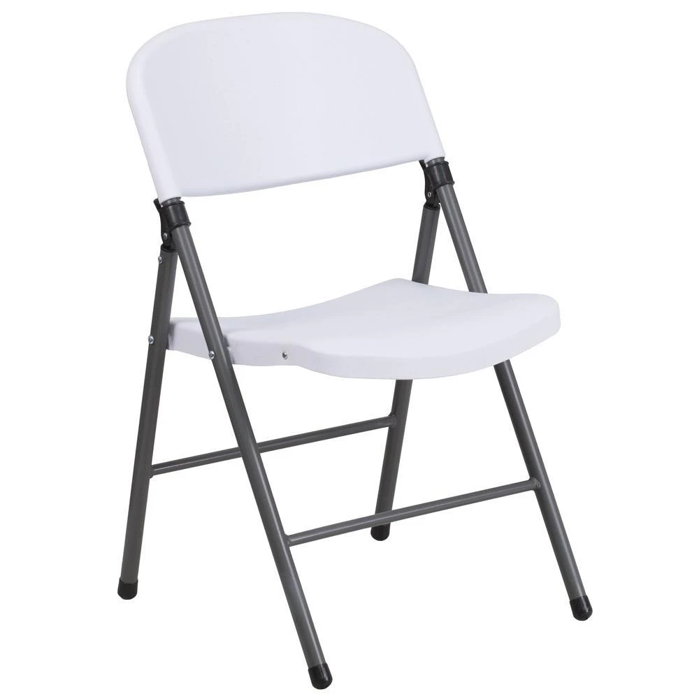 Flash Furniture HERCULES Series 330 lb. Capacity Granite White Plastic Folding Chair with Charcoal Frame 1
