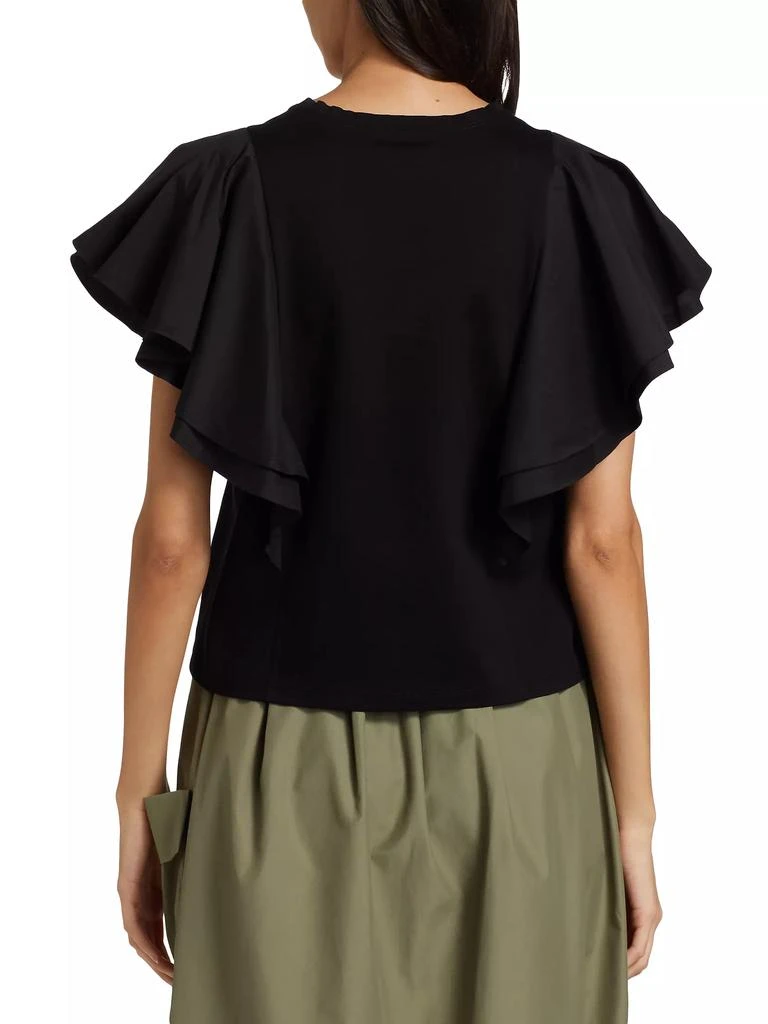 Barneys New York Cotton Ruffled V-Neck T-Shirt 5