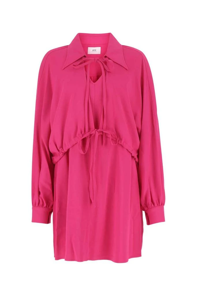 AMI AMI Bow Detailed V-Neck Mini Dress 1