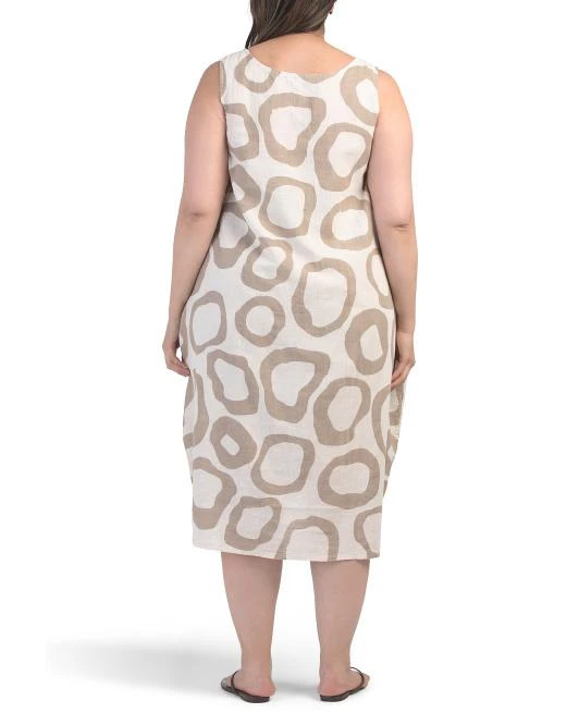 KAKTUS Plus Made In Italy Linen Blend Dress With Pocket - natural - 2X