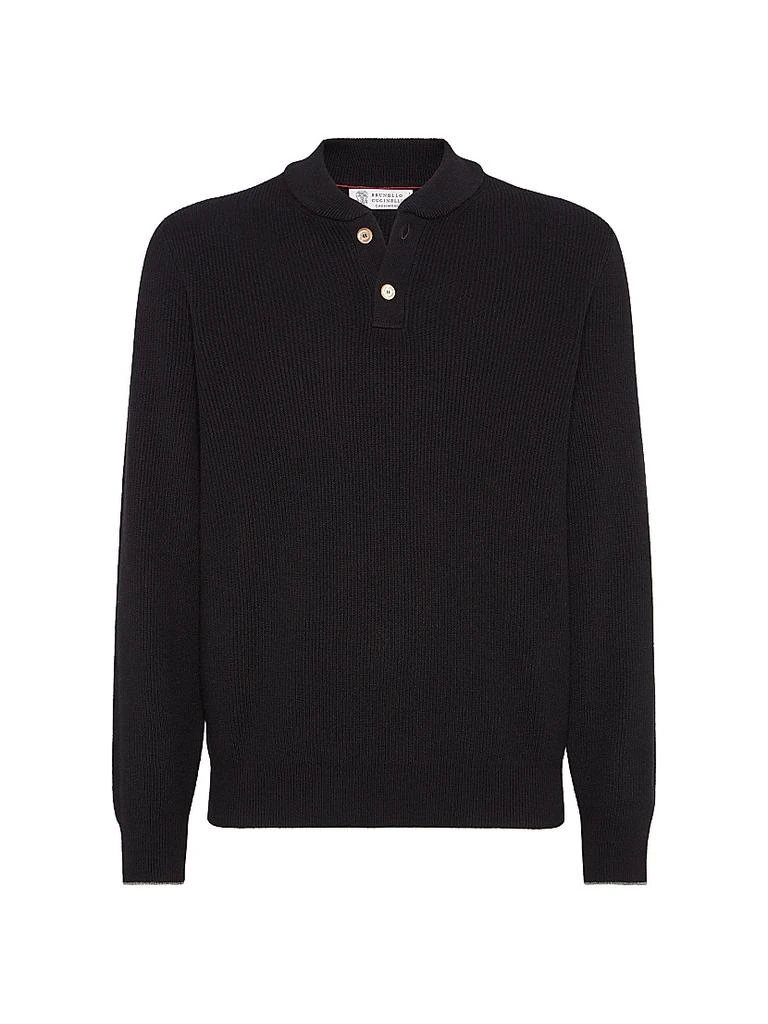 Brunello Cucinelli Cashmere English Rib Sweater with Henley Collar 1