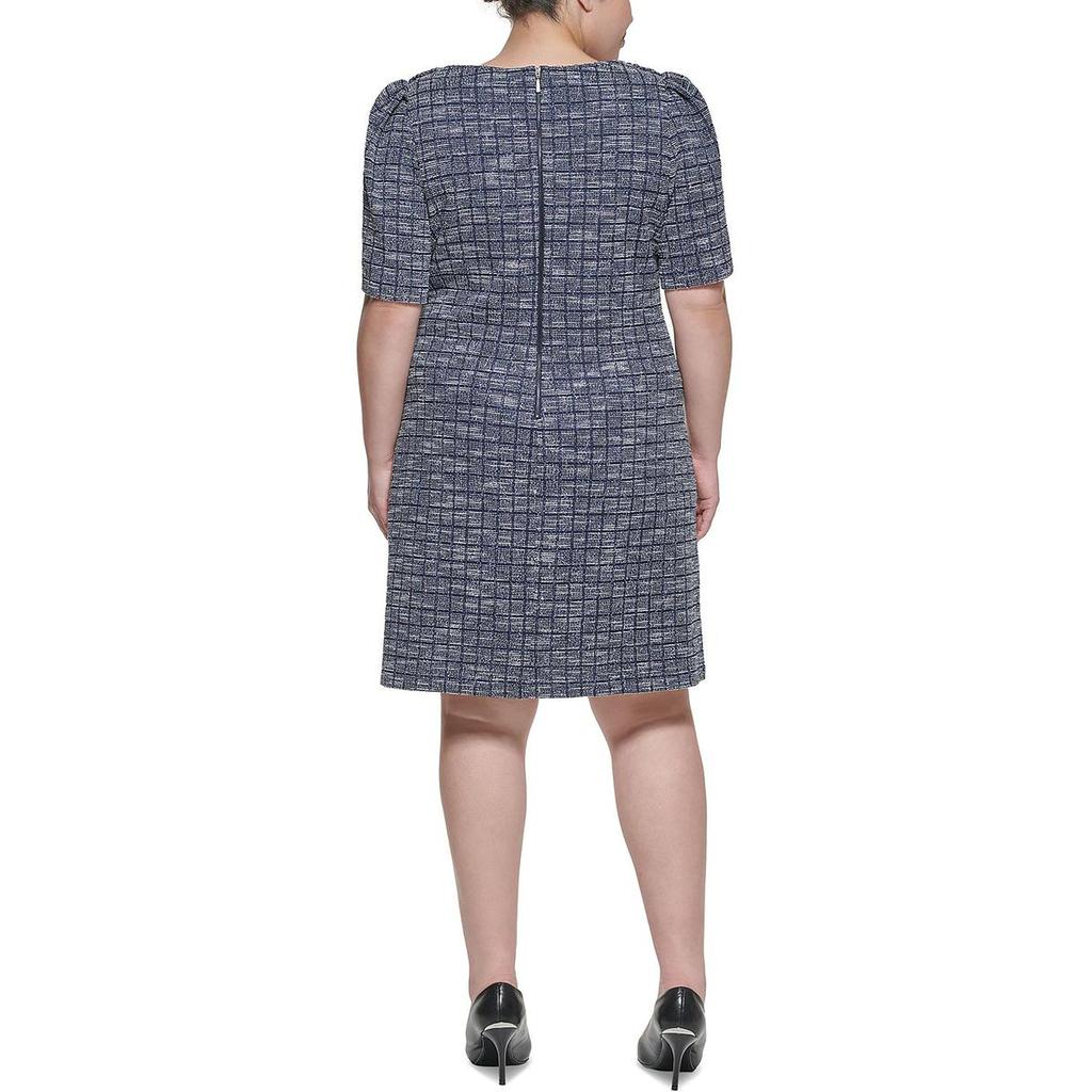 Calvin Klein Plus Womens Plaid Tweed Sheath Dress