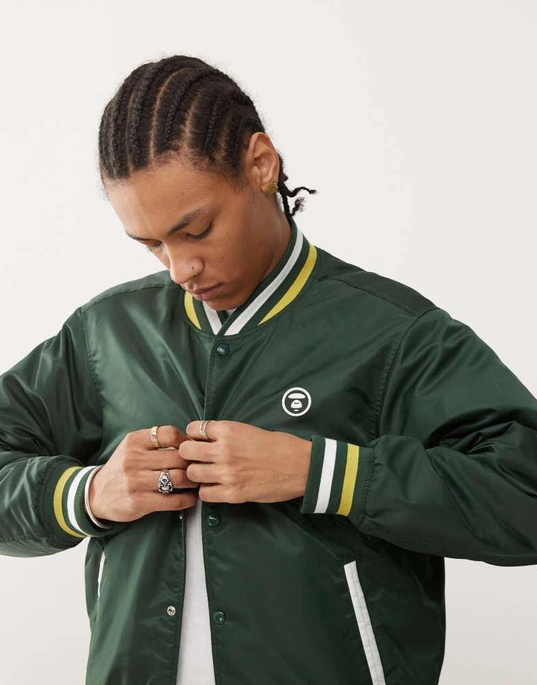 AAPE Aape By A Bathing Ape logo college varsity jacket in green 3