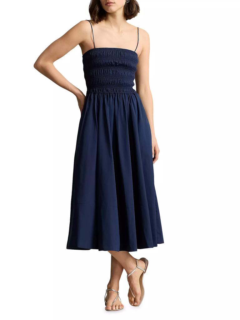 Polo Ralph Lauren Smocked Cotton Midi-Dress