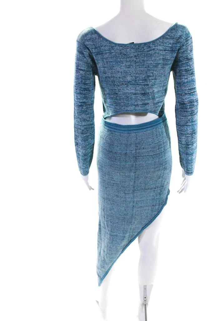 Baja East Womens Long Sleeve Scoop Neck Open Mid Section Dress Blue 3