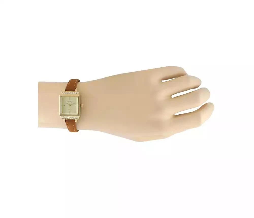 Peugeot Women's 22mm Crystal Watch Gold Dial & Tan Strap 3