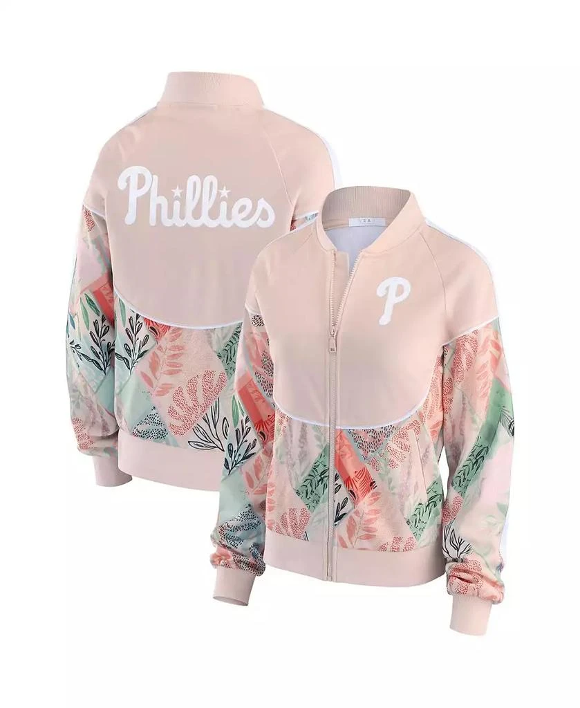 WEAR by Erin Andrews Women's Sand Philadelphia Phillies Raglan Full-Zip Track Jacket 1