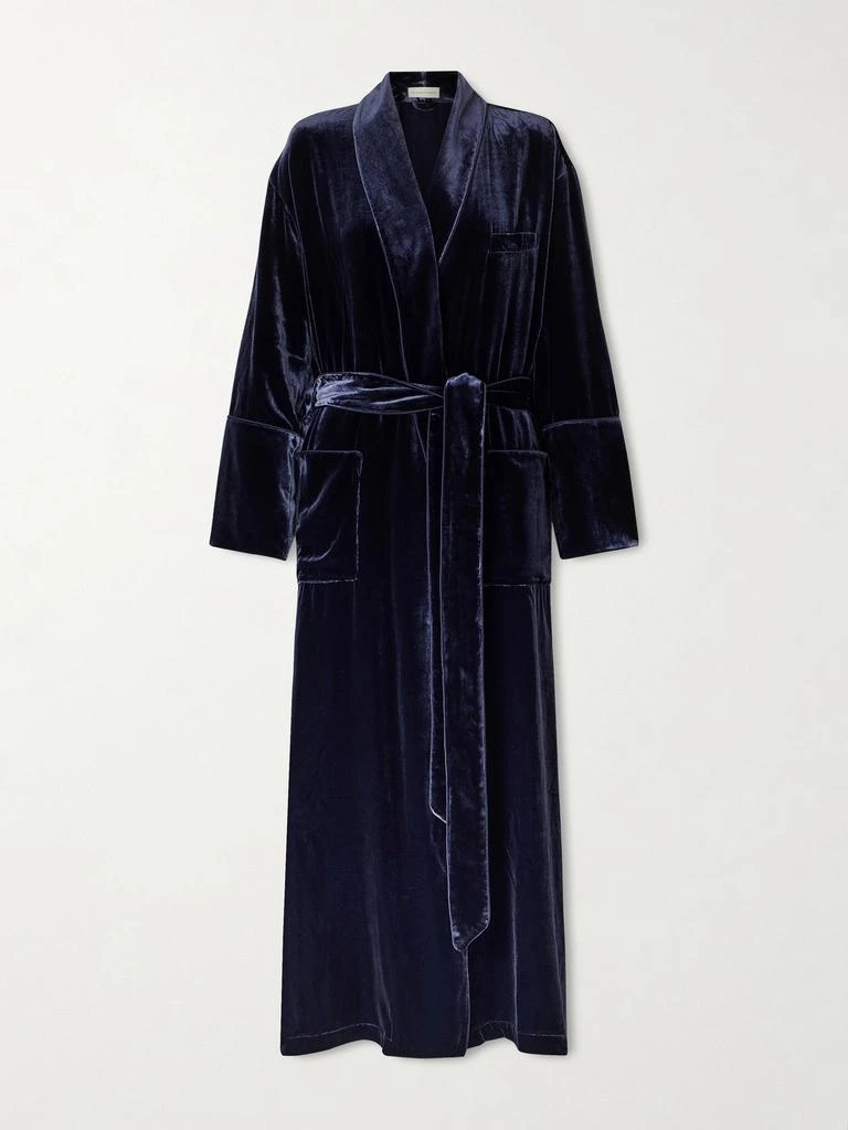 OLIVIA VON HALLE Capability Belted Velvet Robe - Navy