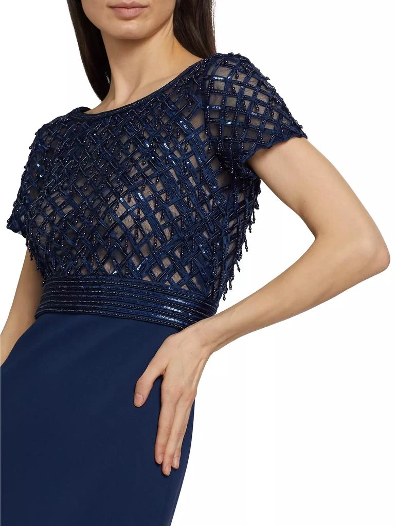 Pamella Roland Embroidered Bodice Crepe Column Gown 6