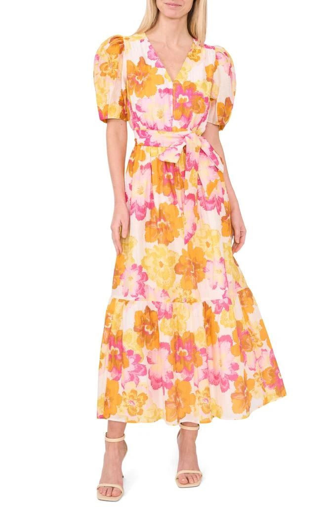 Cece Women's Print Blocked Budding Floral Dress Black Size Medium