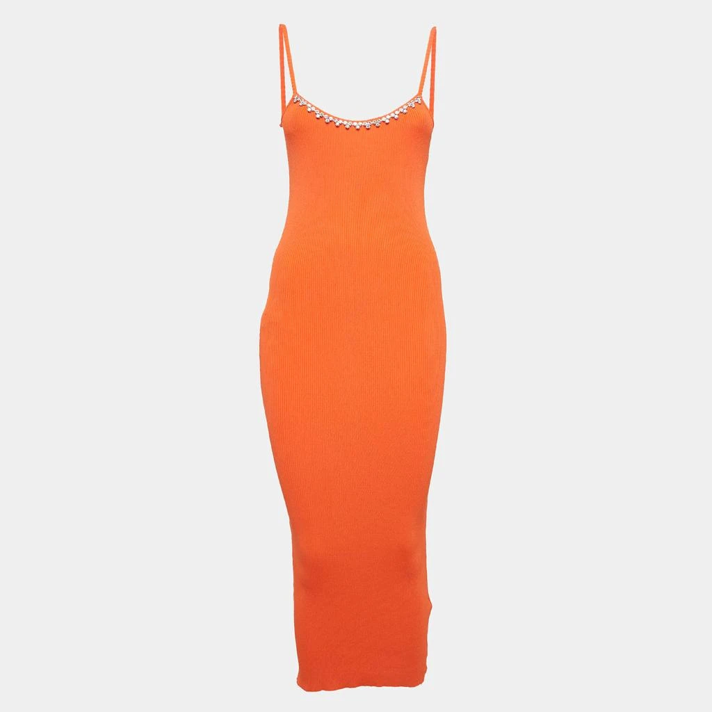 AREA Area Orange Rib Knit Crystal Embellished Midi Dress M 1