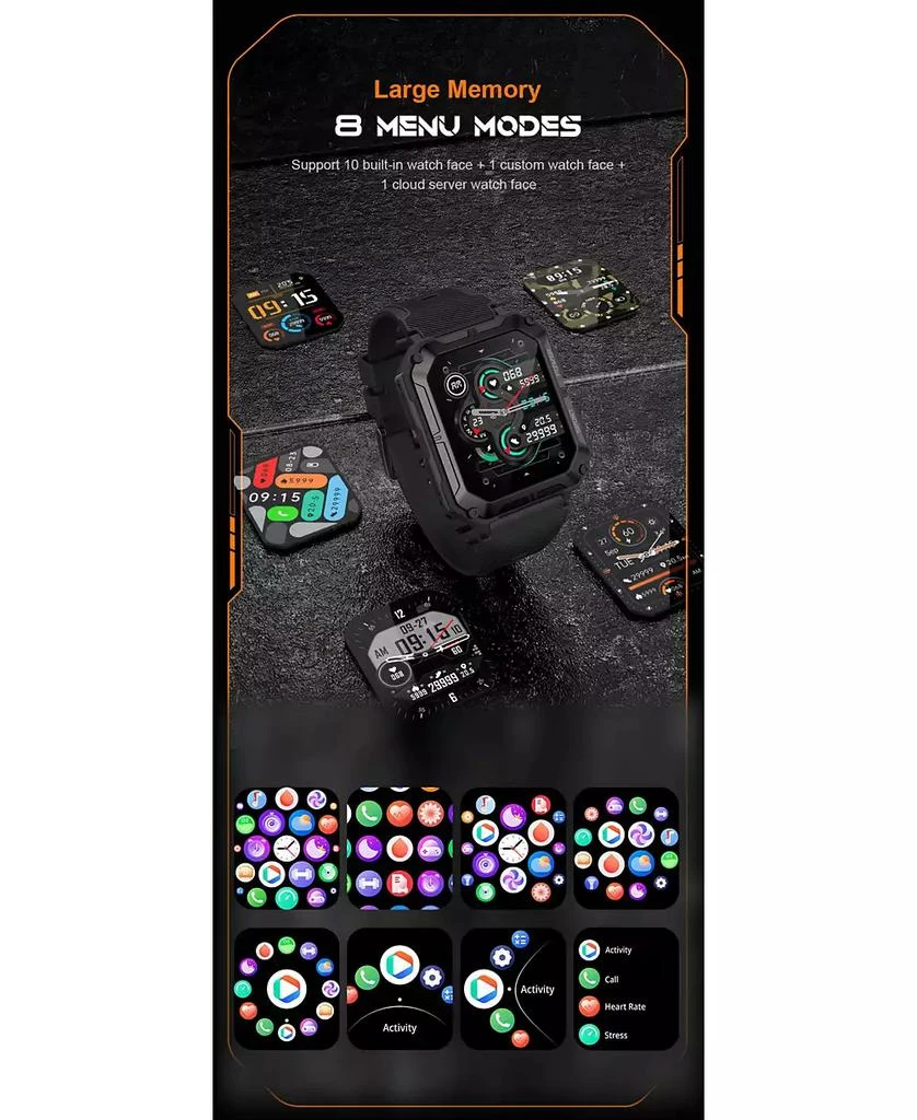 RUXING Smart 1.83'' Bluetooth Call Heart Rate Monitoring Information Push Smart Bracelet Outdoor Sports for Women Men -Orange 11