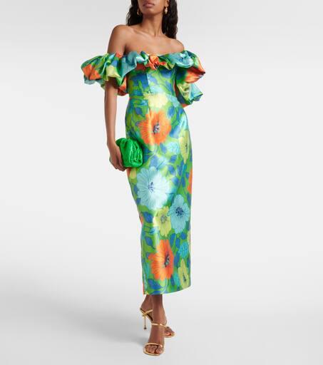 Alémais Floral ruffled satin midi dress