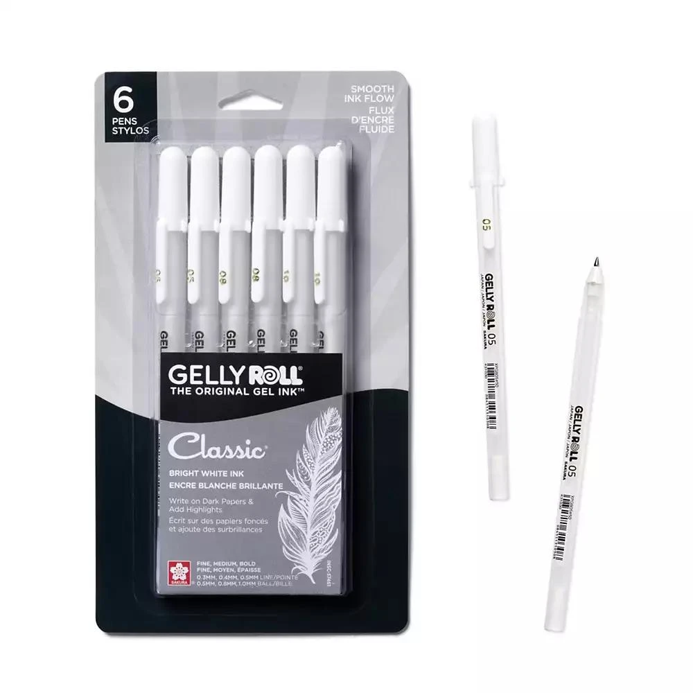 Sakura Classic Gelly Roll White Pens, 6 Pack