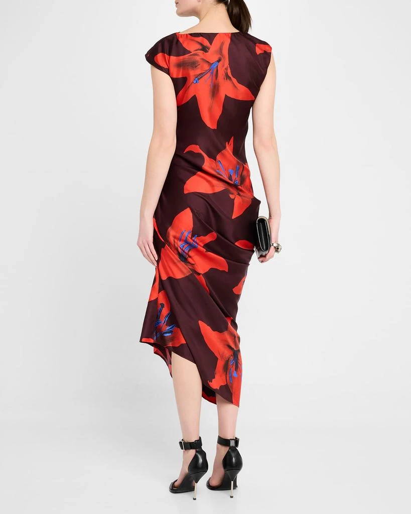 McQueen Lily-Print Draped Short-Sleeve Midi Dress 3