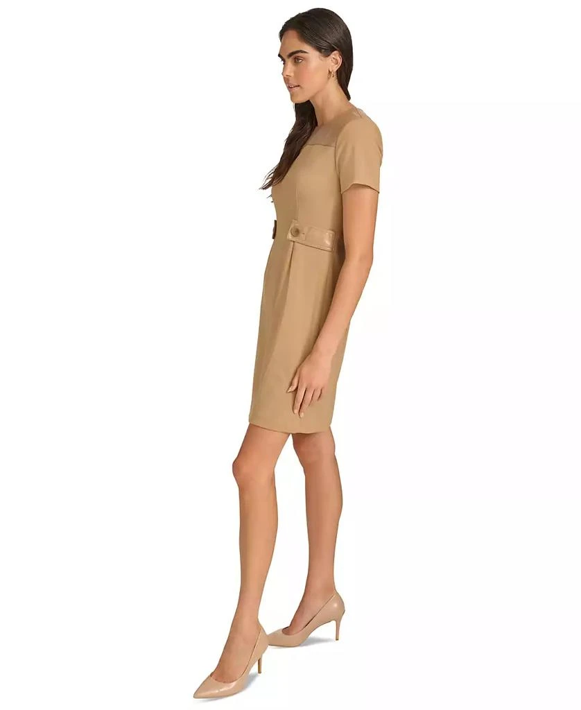 Calvin Klein Women's Faux-Leather-Trim A-Line Dress 3