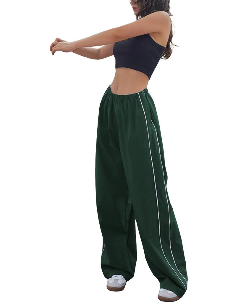 Springrain Springrain Womens Wide Leg Track Pants Slouchy Stripe Detail Jogger Sweatpants with Pockets