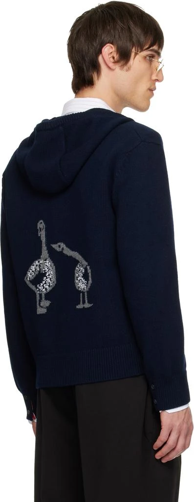 Thom Browne Navy Geese Intarsia Merino Wool Hoodie 3