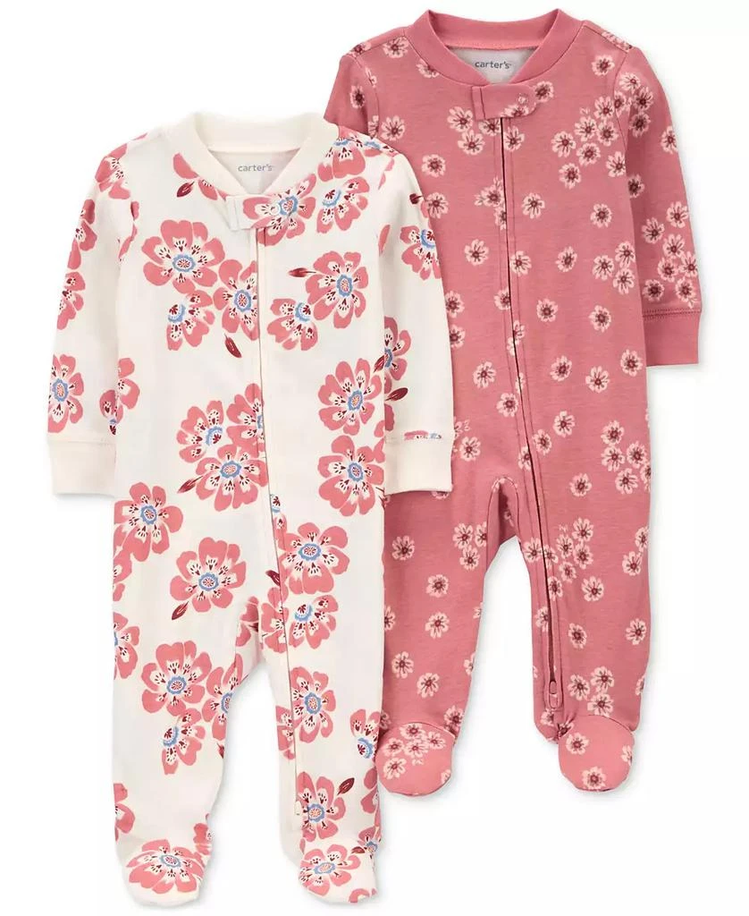 Carter's Baby Cotton 2-Way-Zip Footed Sleep and Play Coveralls, Pack of 2 1