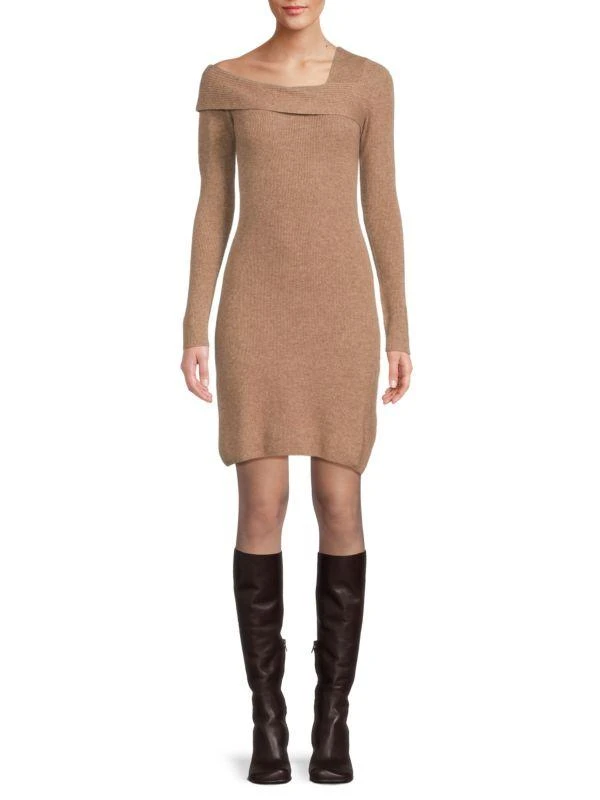 Naadam One-Shoulder Wool Blend Mini Bodycon Sweater Dress 1