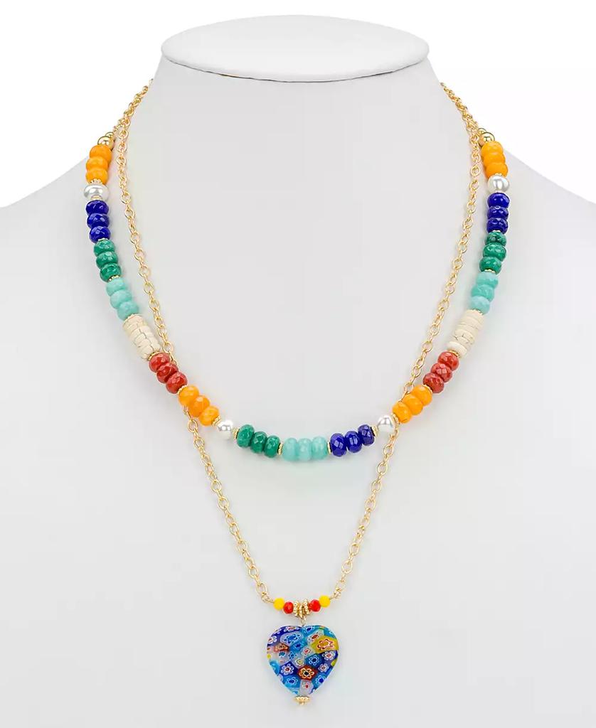Patricia Nash Gold-Tone 2-Pc. Set Beaded & Heart Pendant Convertible Layered Necklace, 19" + 3" extender
