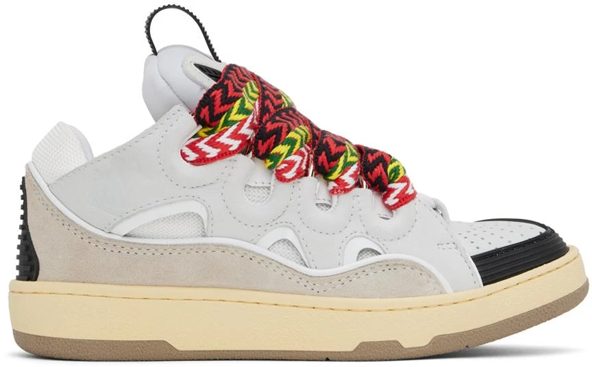 Lanvin White & Gray Leather Curb Sneakers 1