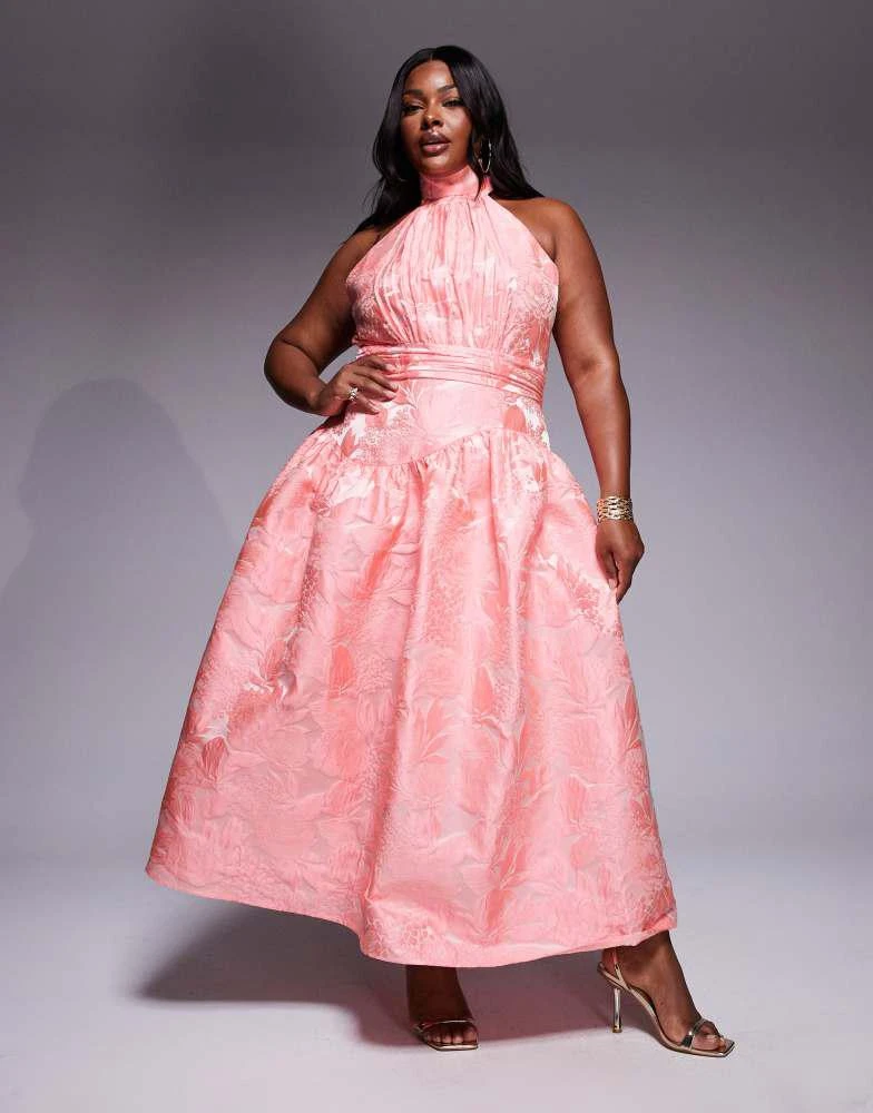 open lace back dress Bright Pink Maxi Ball Gown main image 1