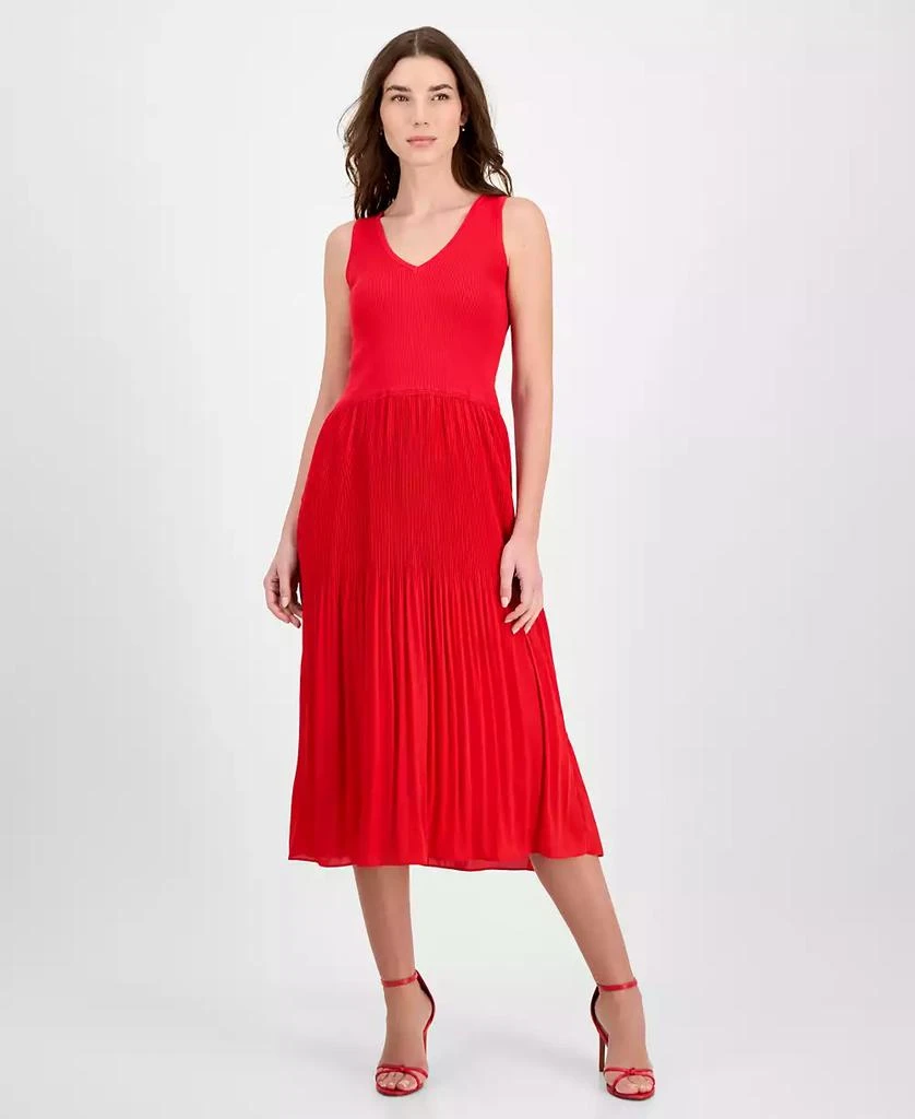 Tahari Women's Ribbed Pleated Sleeveless Fit & Flare Dress 1
