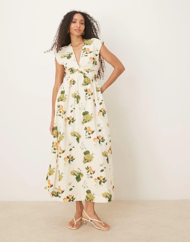 abercrombie maxi dress Abercrombie & Fitch milkmaid maxi dress in blue floral print
