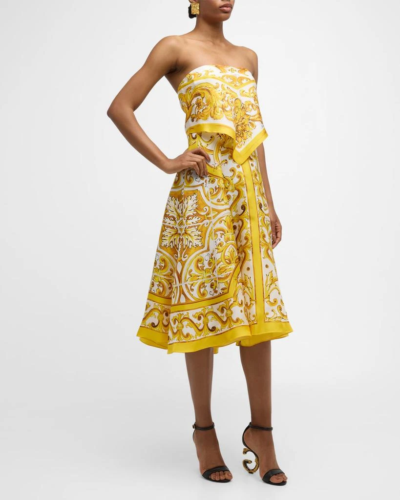 Dolce & Gabbana Maiolica-Print Silk Twill Strapless Scarf Midi Dress 3