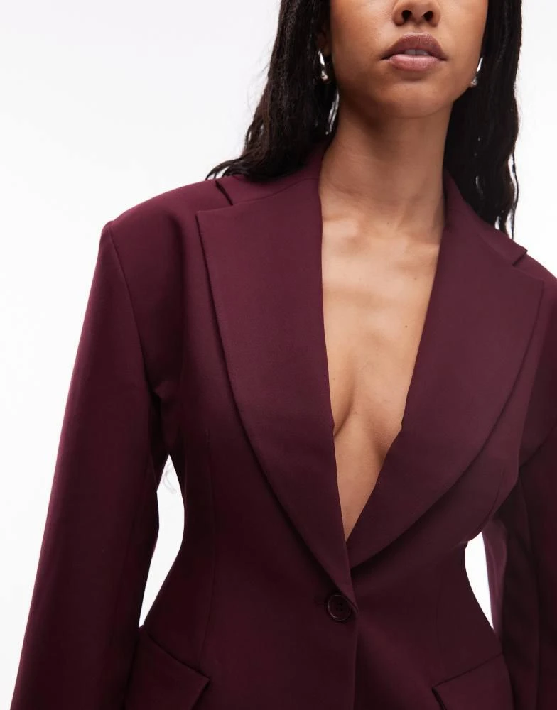 ASOS ASOS DESIGN sculpted cinch waist blazer in plum 2