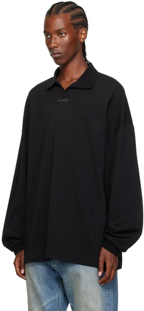 Essentials Black Logo Patch Long Sleeve Polo 4