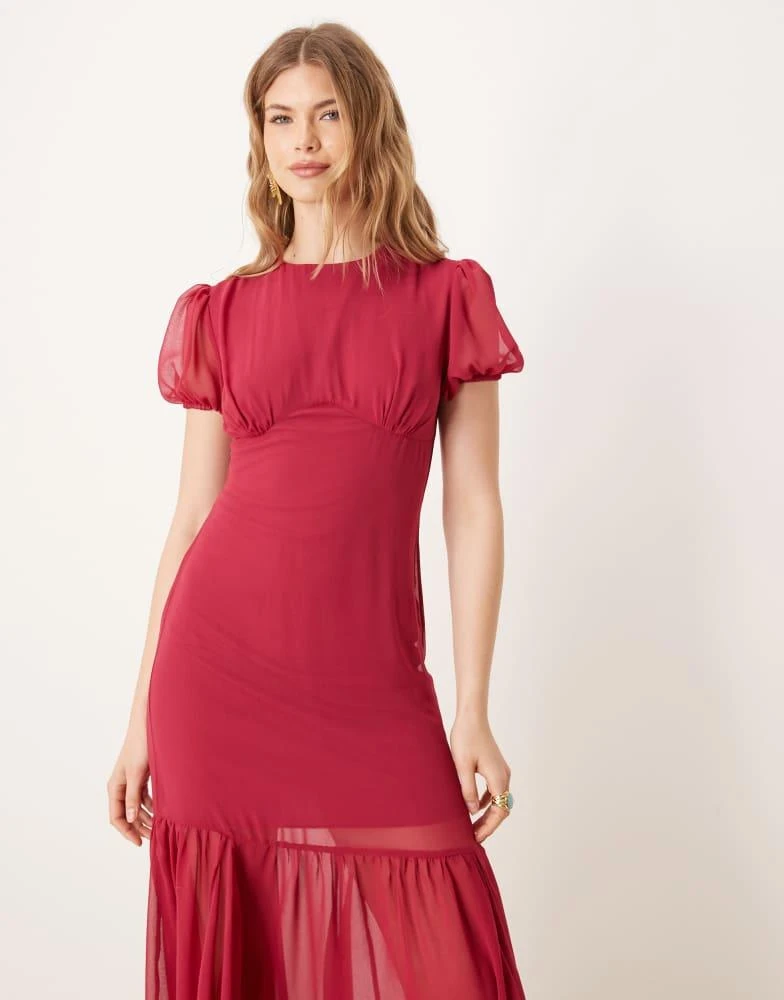 ASOS ASOS DESIGN puff sleeve midi dress in dark cherry 4