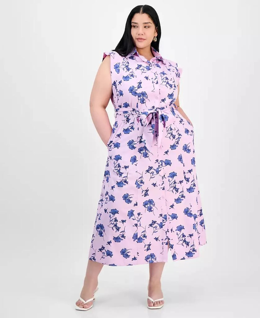 On 34th Trendy Plus Size Cotton Belted Midi Shirtdress, Exclusively at Macy's 1