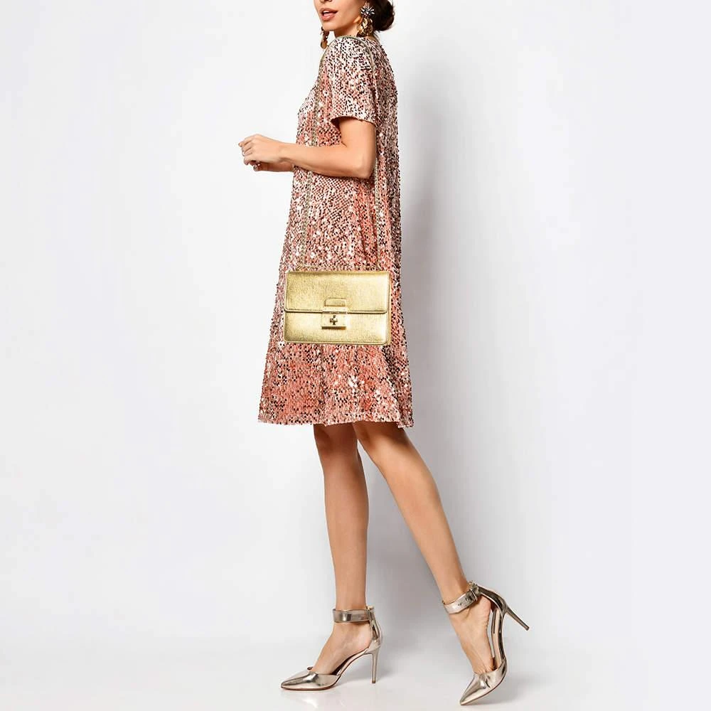 Dolce & Gabbana Dolce & Gabbana Gold Leather Small Rosalia Shoulder Bag 2