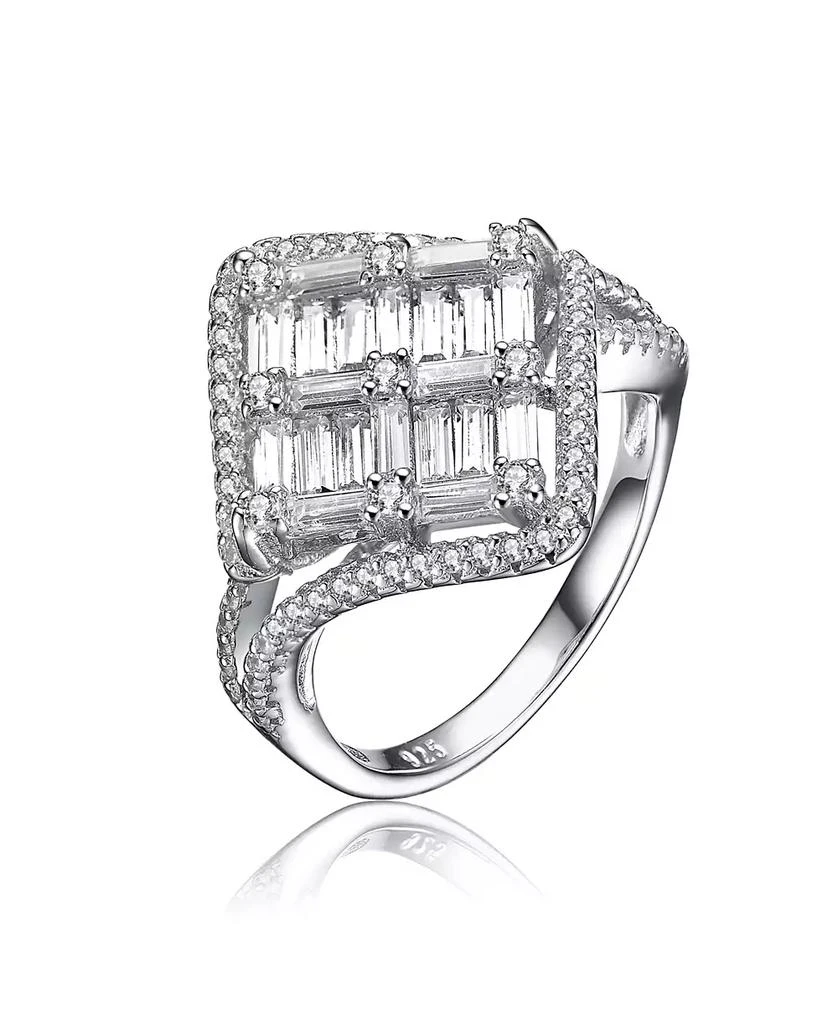 Genevive Sterling Silver White Gold Plated Square 
Clear Cubic Zirconia Fashionista Ring