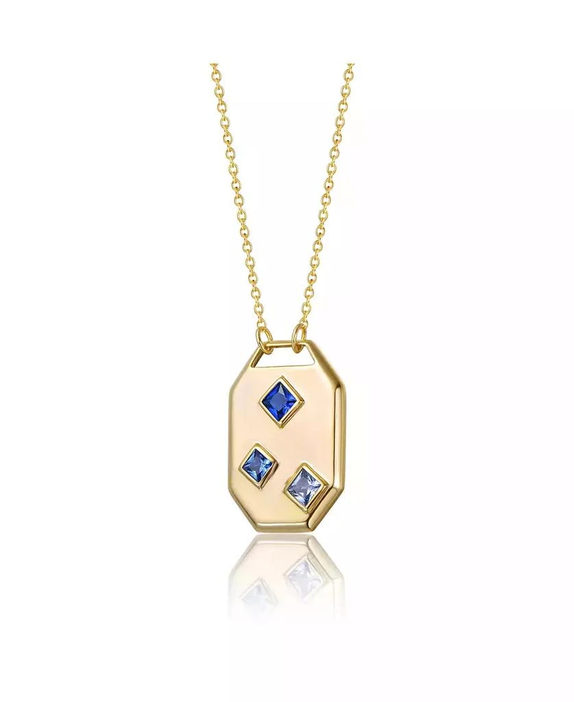 GiGiGirl 14K Gold Plated Blue Cubic Zirconia Geometric Dog Tag Pendant Necklace 3