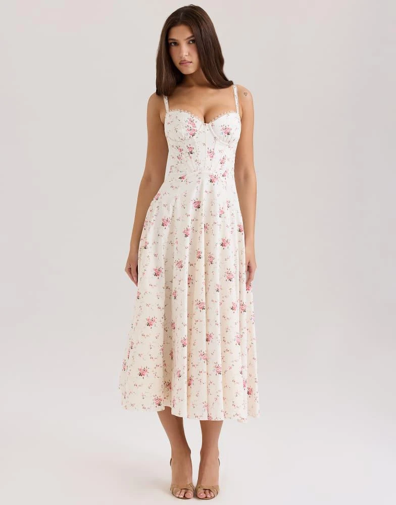 House of CB House of CB Steffani stretch cotton midi sundress in white rose  print - Dresses & Skirts - Free Shipping - BeyondStyle