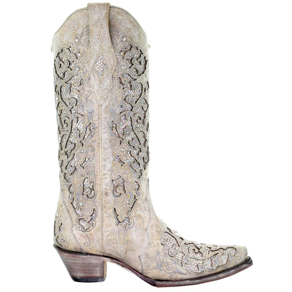 Corral Boots Glitter Inlay Studded Snip Toe Cowboy Boots