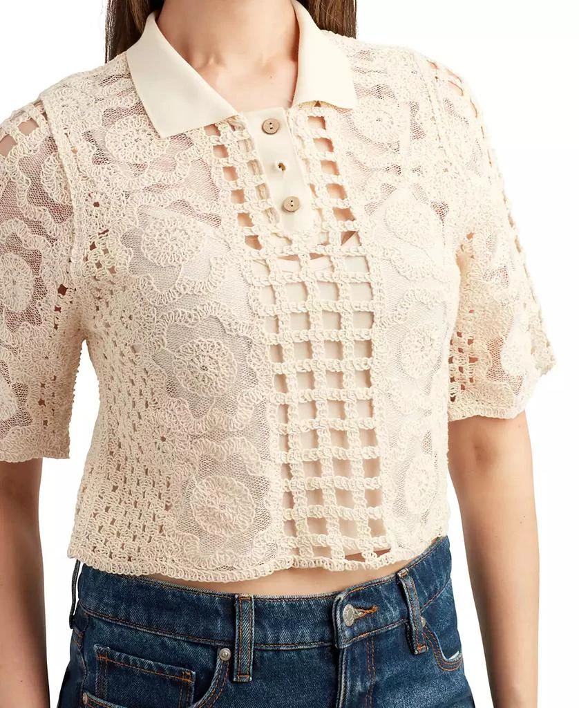 BCX Juniors' Cotton Crochet Lace Polo Top 3