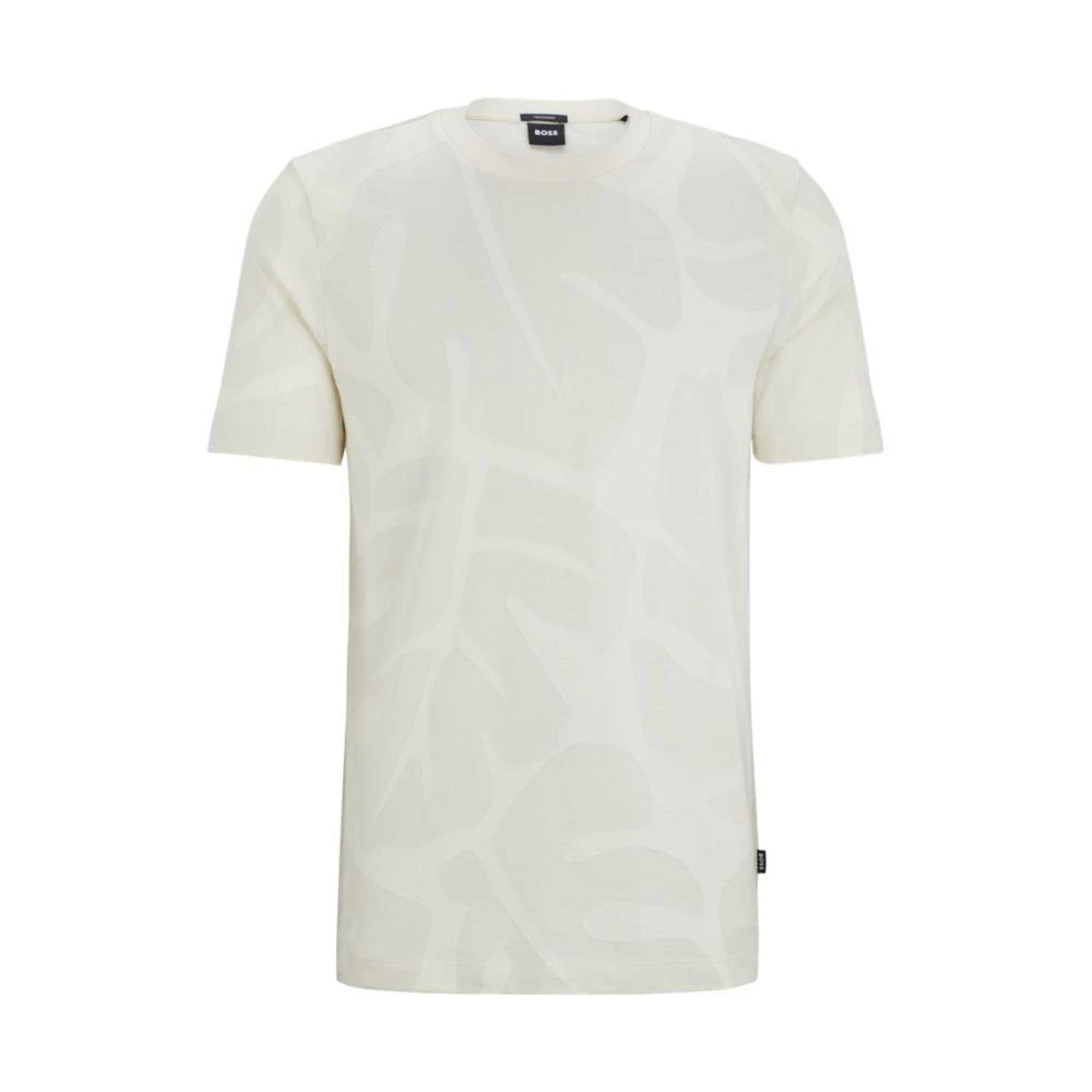 Hugo Boss Cotton T-shirt with two-tone monstera-leaf pattern