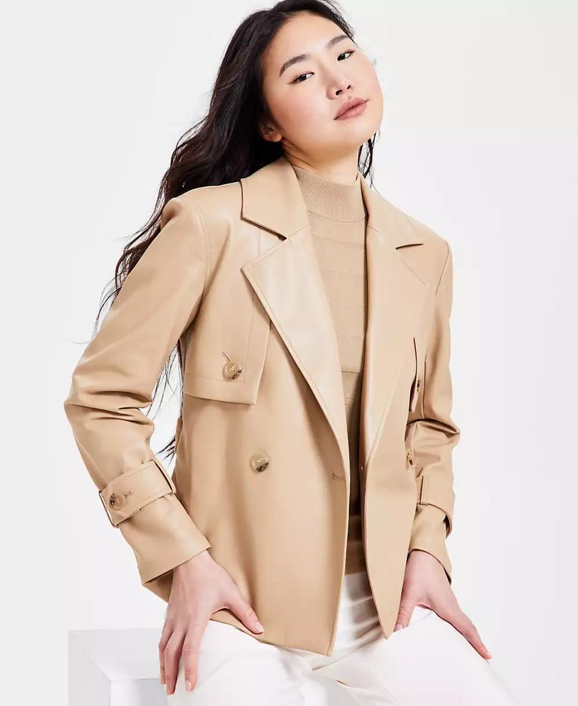 Anne Klein Petite Belted Crossover Faux-Leather Coat