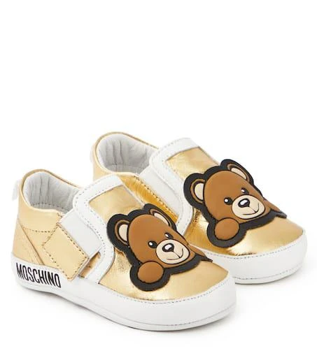 Moschino Baby logo metallic leather sneakers 1