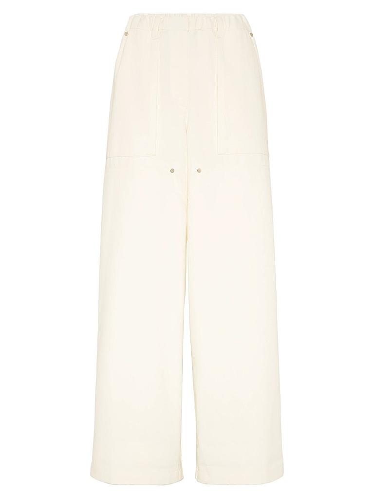Brunello Cucinelli Dyed Cotton and Wool Wrinkled Denim Utility Track Trousers with Monili