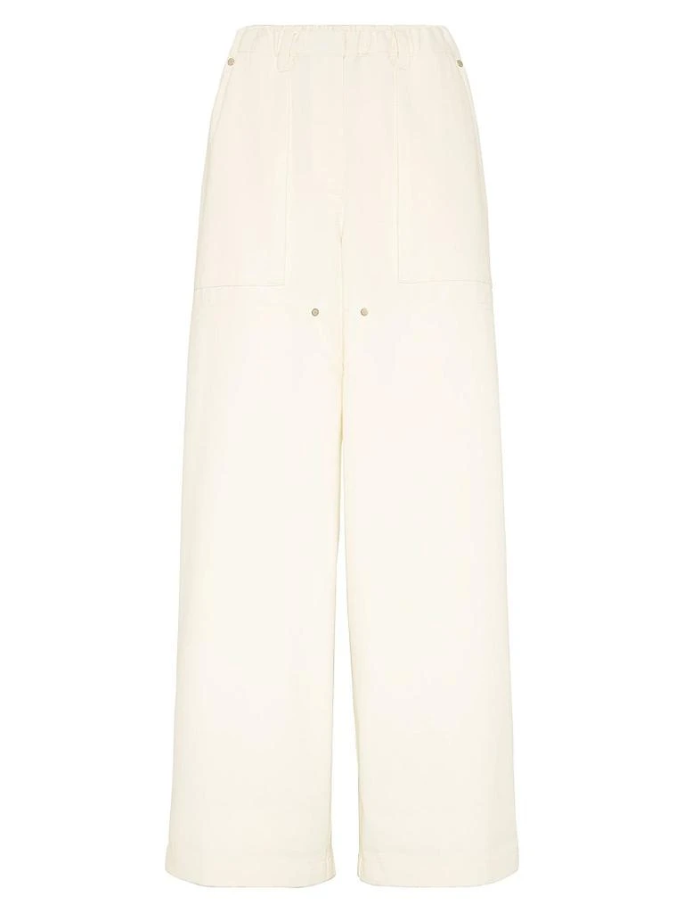 Brunello Cucinelli Dyed Cotton and Wool Wrinkled Denim Utility Track Trousers with Monili 1
