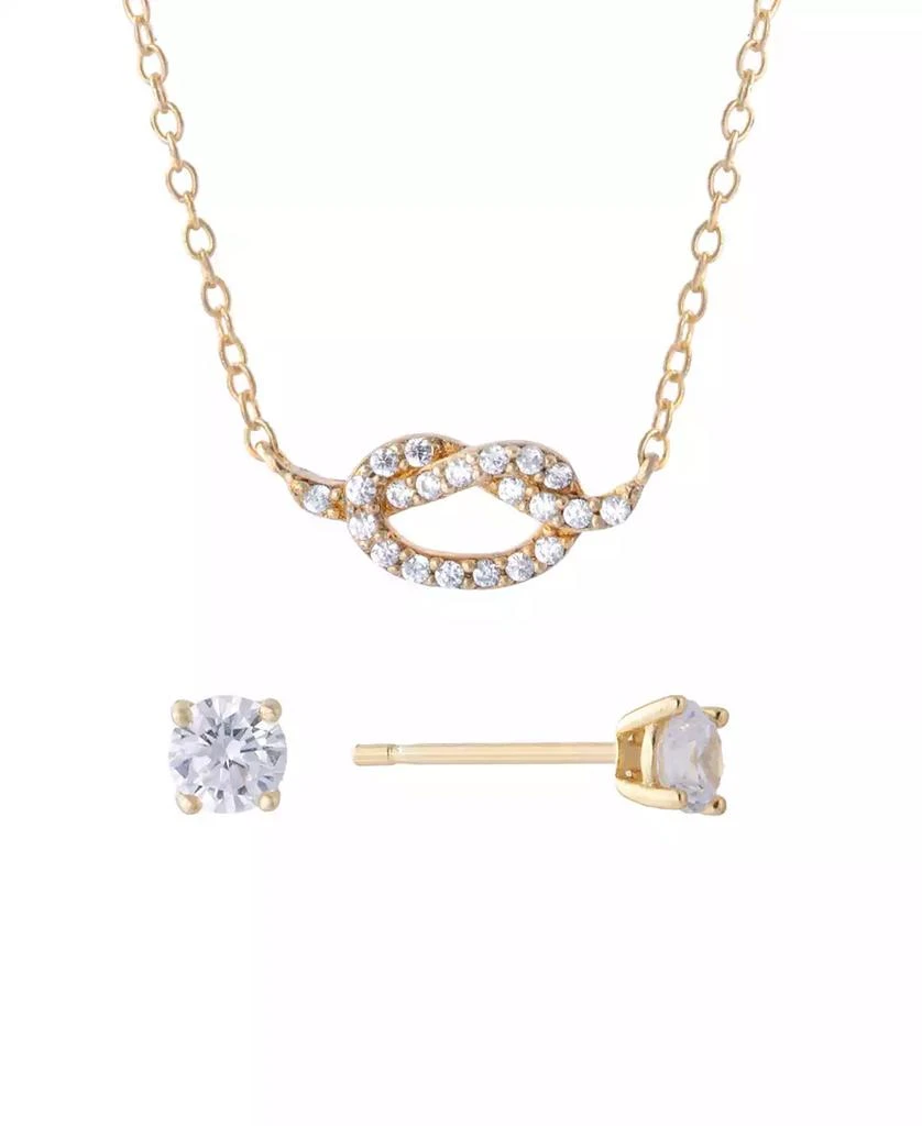 Giani Bernini Gianni Bernini 2-Piece Cubic Zirconia Love Frontal Necklace and Stud Earrings Set (1.31 ct. t.w.) in 18K Gold Over Sterling Silver 1